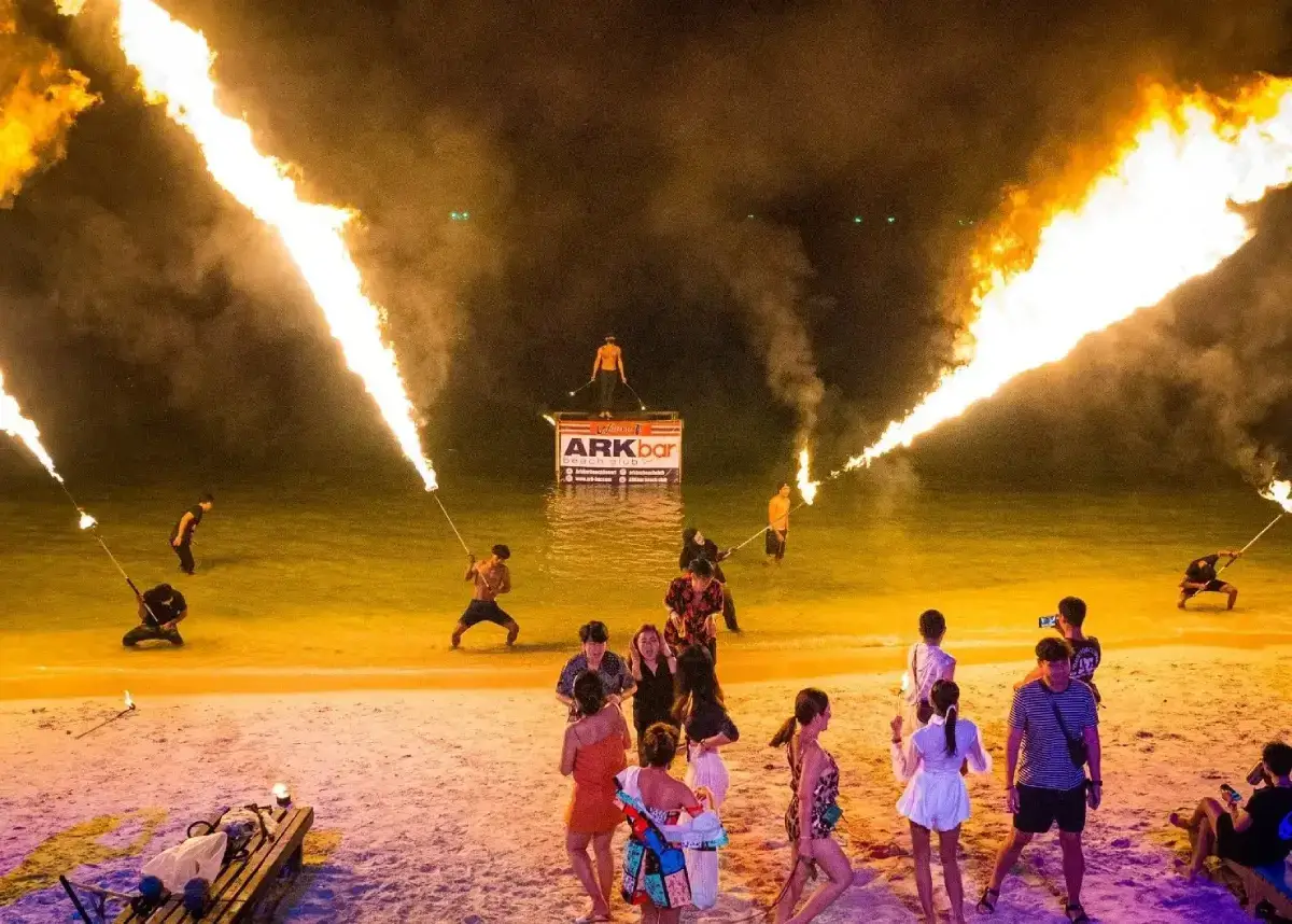 Fire show on the beach in ARKBar Beach Club