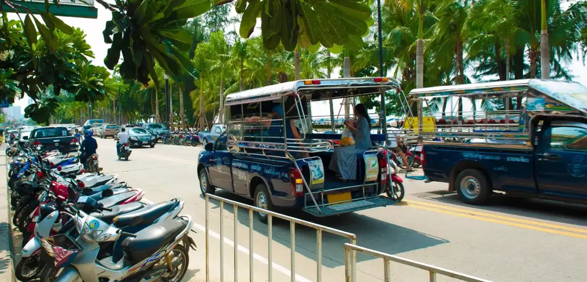 A songthaew taxi in Thailand